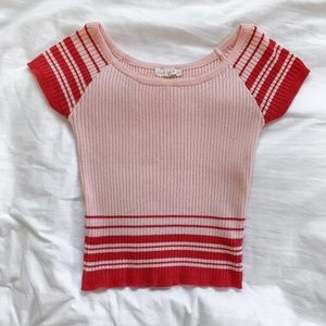 LA Hearts / PacSun Pink & Red Ribbed Short Sleeve Shirt - Size S